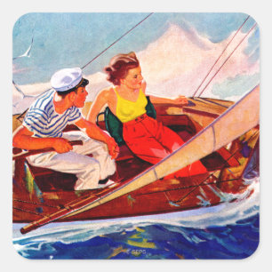 Paar Sailing door R.J. Cavaliere Vierkante Sticker
