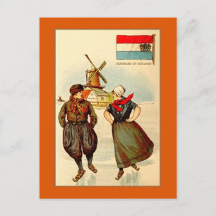  paar schaatsen, windmolen, Nederland Briefkaart