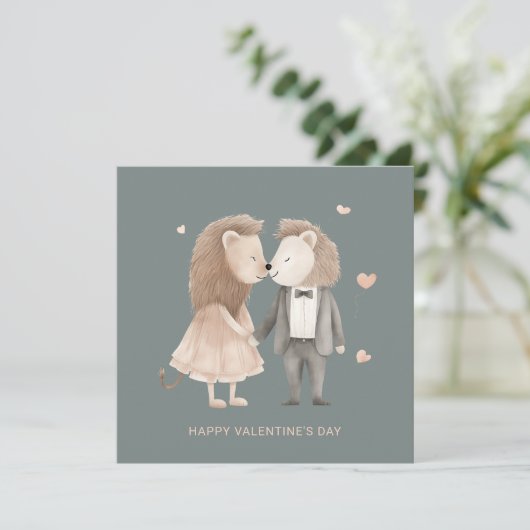 Paar schattige leeuwen Valentijnsdag Feestdagenkaart (Staand voorkant)