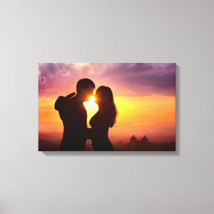Paar Silhouette bij zonsondergang Canvas Afdruk