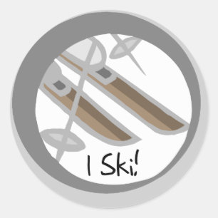 Paar ski's I Ski T-shirts en geschenken Ronde Sticker