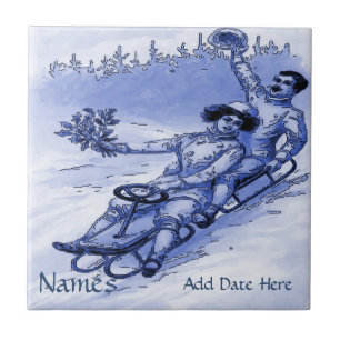 Paar Sleigh Tile, Dutch Kijk, personaliseer je Tegeltje