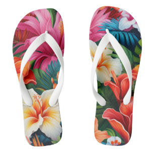 Paar slippers/tropische bloemen teenslippers