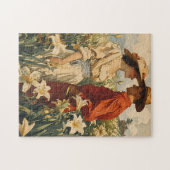 Paar te midden van witte lelies romantisch legpuzzel (Horizontaal)