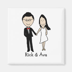 Paar trouwen met gepersonaliseerde cartoon magneet