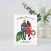 Paar Vakantie Kerstkaart (haar blond, zwart) (Staand voorkant)