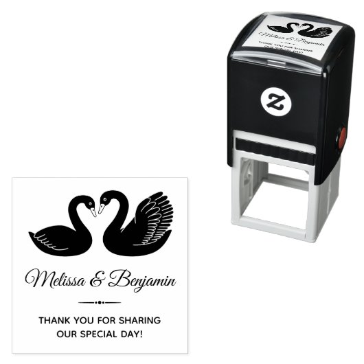 Paar van Black Swans Bruiloft Dank u Zelfinktende Stempel (In situ)