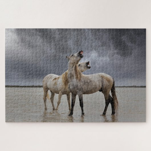 Paar van Camargue Horse Stallions, Zuid-Frankrijk Legpuzzel (Horizontaal)