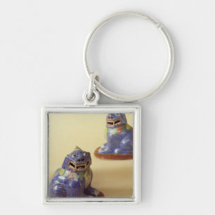 Paar van Chinese cloisonne-honden, 18e eeuw Sleutelhanger