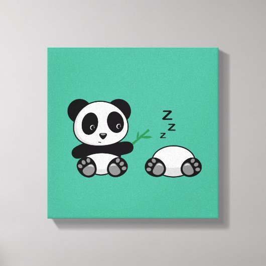 Paar van Cute Little Pandas op Green Canvas Afdruk (Voorkant)