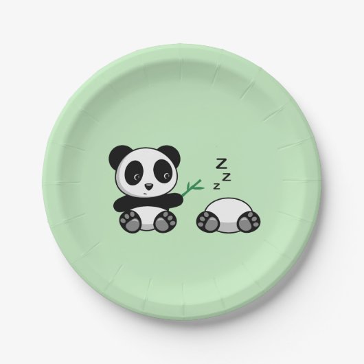Paar van Cute Little Pandas op Green Papieren Bordje (Voorkant)