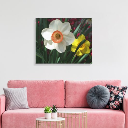 Paar van Daffodils Roze en Gele Lentbloemen Canvas Afdruk (Insitu (Woonkamer))
