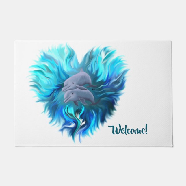 Paar van dolfijnen, Dolphin Heart Deurmat (Voorkant)