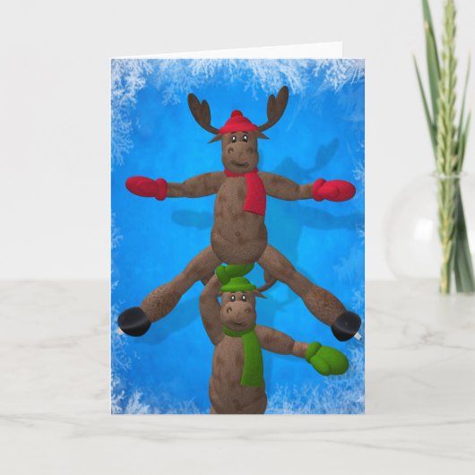 Paar van het Rendier van het ijs het Dansende Feestdagen Kaart (Voorkant)