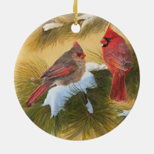 Paar van kardinalen keramisch ornament (Achterkant)