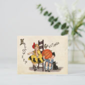 Paar van kinderen met gekloonde pompoen, Halloween Briefkaart (Staand voorkant)