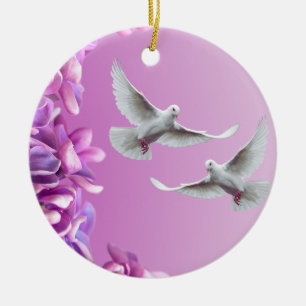 Paar van mooie witte doven keramisch ornament