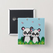 Paar van Pandas Vierkante Button 5,1 Cm (Voorkant /achterkant)