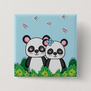 Paar van Pandas Vierkante Button 5,1 Cm