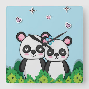Paar van Pandas Vierkante Klok