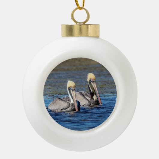 Paar van Pelicans Keramische Bal Ornament (Voorkant)