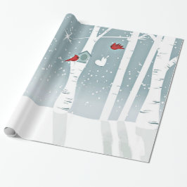 Paar van rode kardinale vogels in sneeuwige Bossen Cadeaupapier