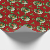 Paar van rode kardinalen en holle bladeren cadeaupapier (Hoek)