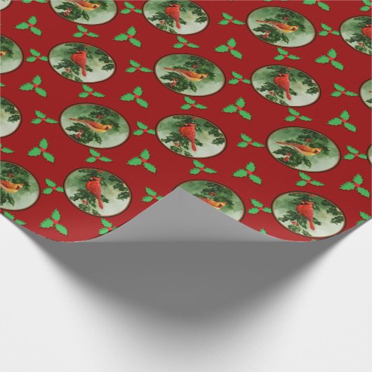Paar van rode kardinalen en holle bladeren cadeaupapier (Hoek)