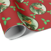 Paar van rode kardinalen en holle bladeren cadeaupapier (Rol Hoek)