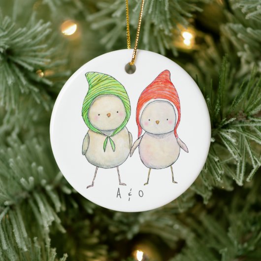 Paar Vriend Kerst Samen Schattigee Vogels Custom Keramisch Ornament (Boom)
