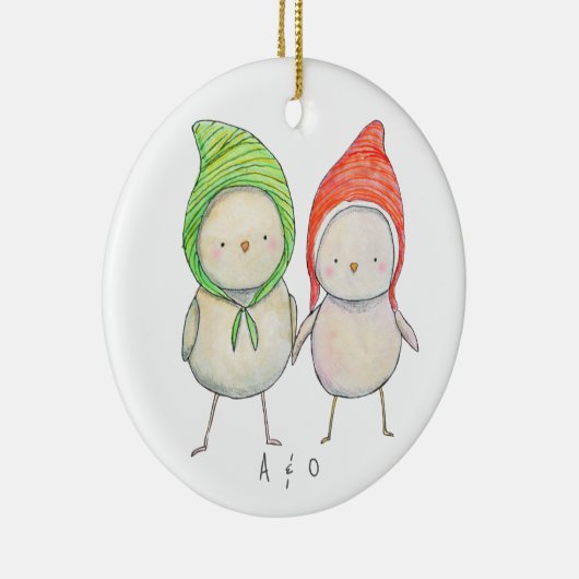 Paar Vriend Kerst Samen Schattigee Vogels Custom Keramisch Ornament (Rechts)