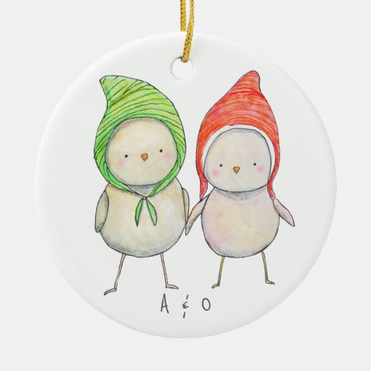 Paar Vriend Kerst Samen Schattigee Vogels Custom Keramisch Ornament (Voorkant)