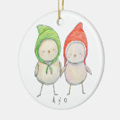 Paar Vriend Kerst Samen Schattigee Vogels Custom Keramisch Ornament (Links)