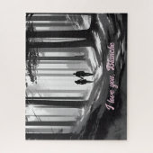 Paar wandelt langs bos pad legpuzzel (Verticaal)