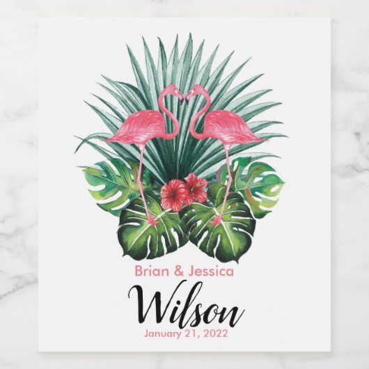 Paar Waterverf Flamingo Wijn Mousserende Wijn Lab Wijn Etiket (Enkel label)