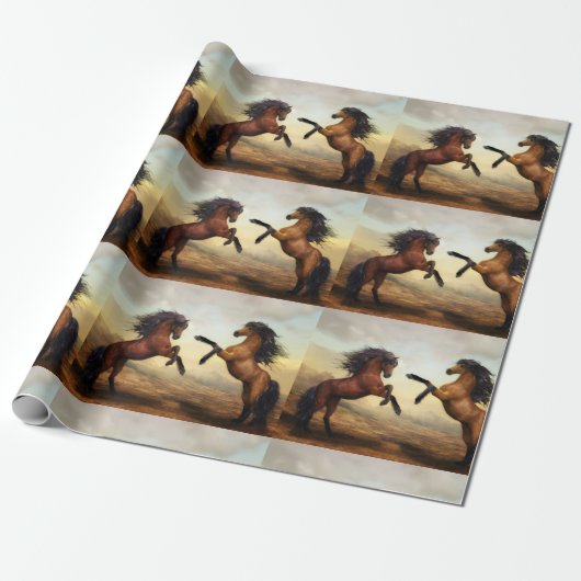 paar wilde paarden cadeaupapier (Uitgerold)