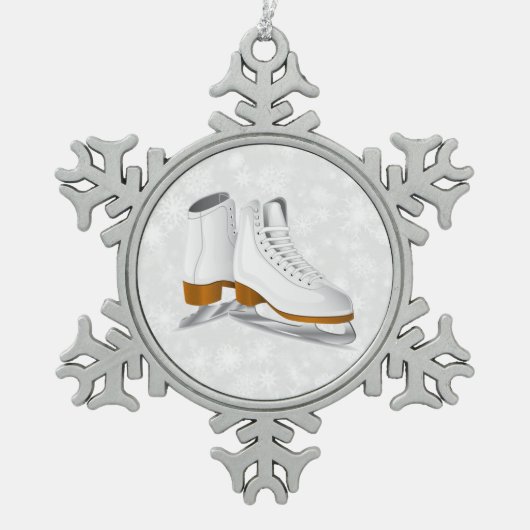 Paar witte schaatsen Pewter Snowflake ornament (Voorkant)