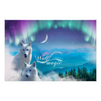 Paar witte wolven met noorderlicht