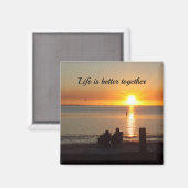 Paar zit op strand bij Sunset Magnet Magneet (Voorkant / Achterkant)