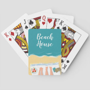 Paar Zonnebaden Aan Zee Illustratie Strand Huis Pokerkaarten