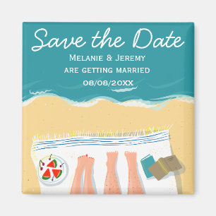 Paar Zonnebaden op het strand Custom Save the Date Magneet
