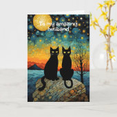  paar zwart kat op rock Jubileum Kaart (Gele Bloem)