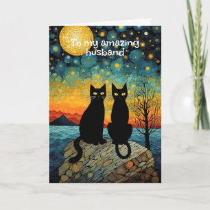  paar zwart kat op rock Jubileum Kaart