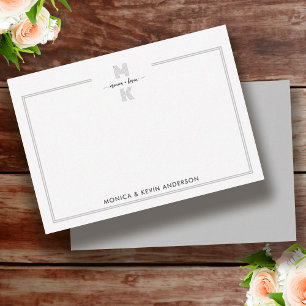 Paar Zwart Wit Elegant Eenvoudig monogram Notitiekaartje