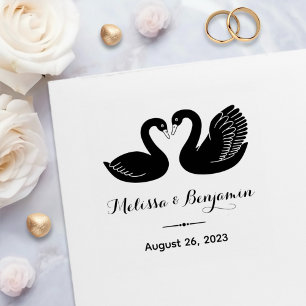 Paar Zwarte Zwanen Save the Date Bruiloft Zelfinktende Stempel