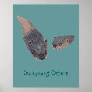 Paar zwemmende otters posters