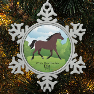 Paard Aandenken met Aanpasbaar Ras Tin Sneeuwvlok Ornament