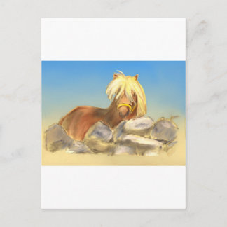paard achter de stenen muur briefkaart