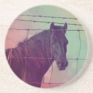 Paard achter het hek zandsteen onderzetter