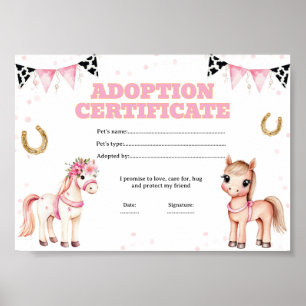 Paard adopteer een huisdier certificaat poster
